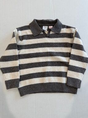 Zara kids Striped Collared Sweater in Charcoal & Cream